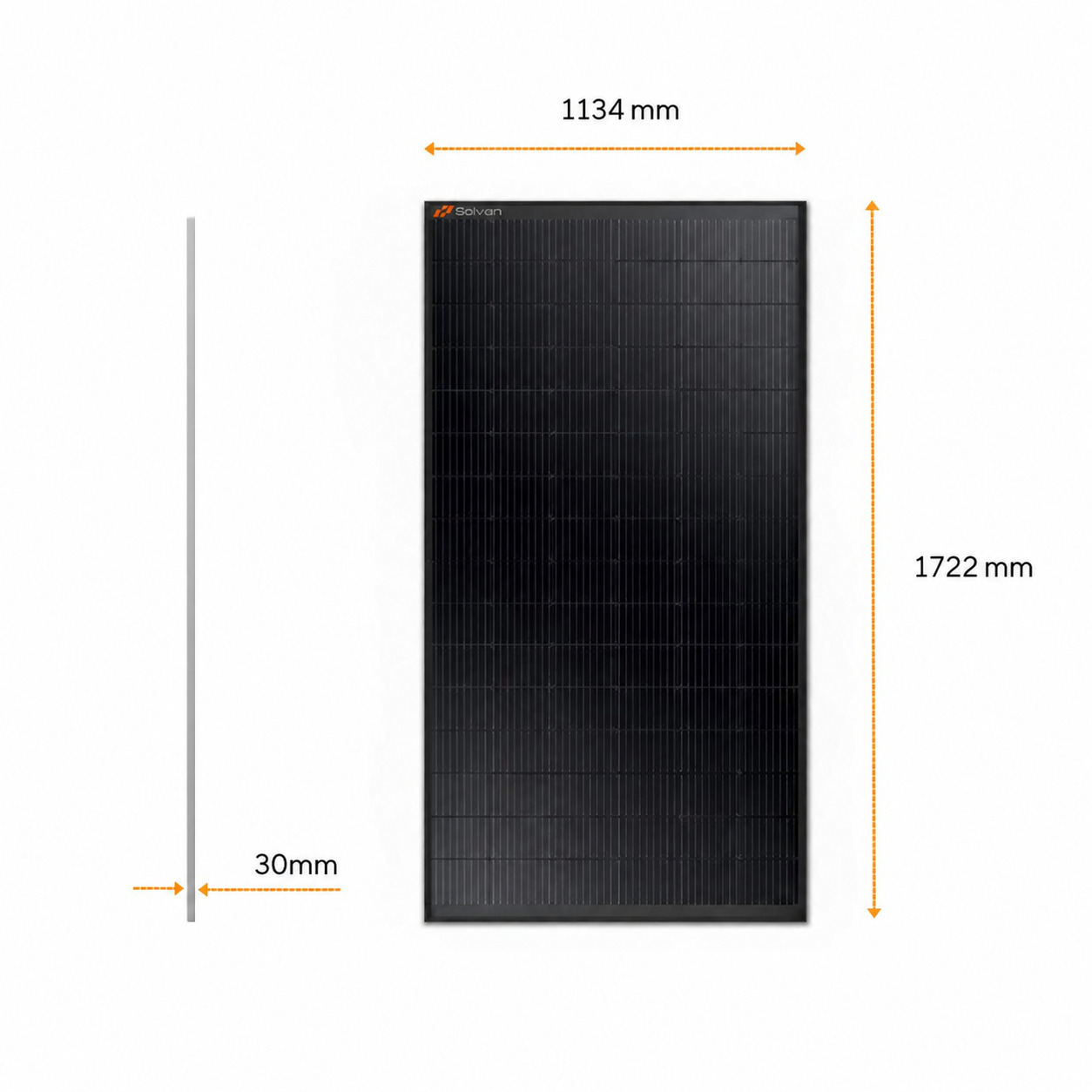 Wymiary panelu Solvian 435W G2 — 1722 x 1134 x 30 mm